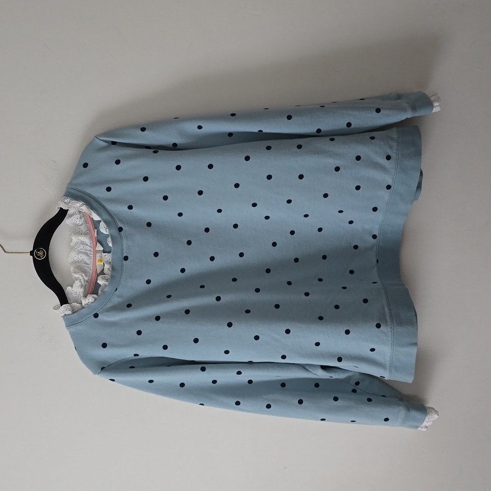 Boden Sky Blue Polka Dot Cowl Neck Sweater with Lace